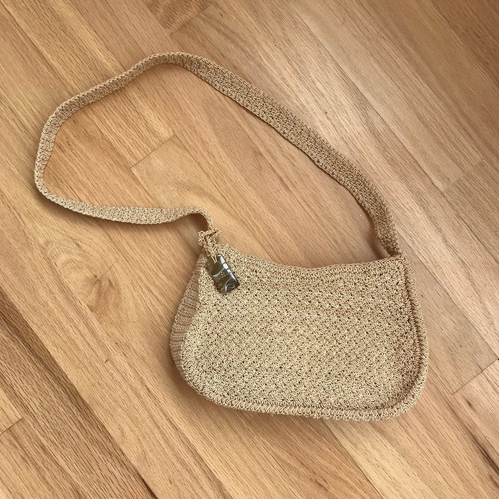 LIZ CLAIBORNE Woven Fabric Shoulder Purse Beige
